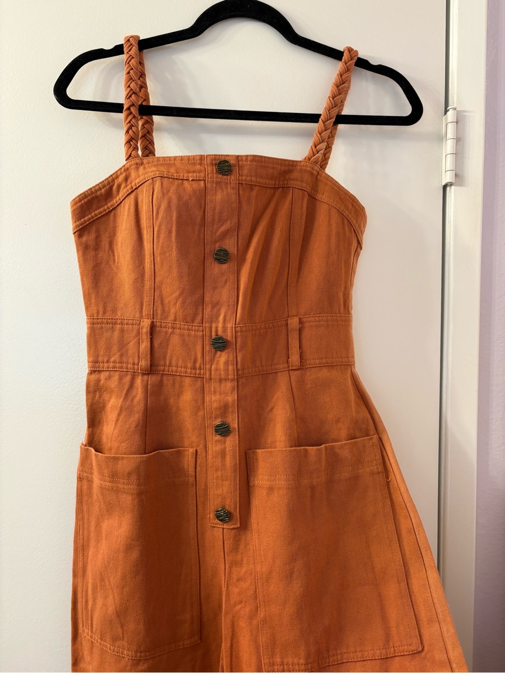Storia Small Braided Strap Button-Front Rust Jumpsuit PTP 16 NWOT - Picture 3 of 9
